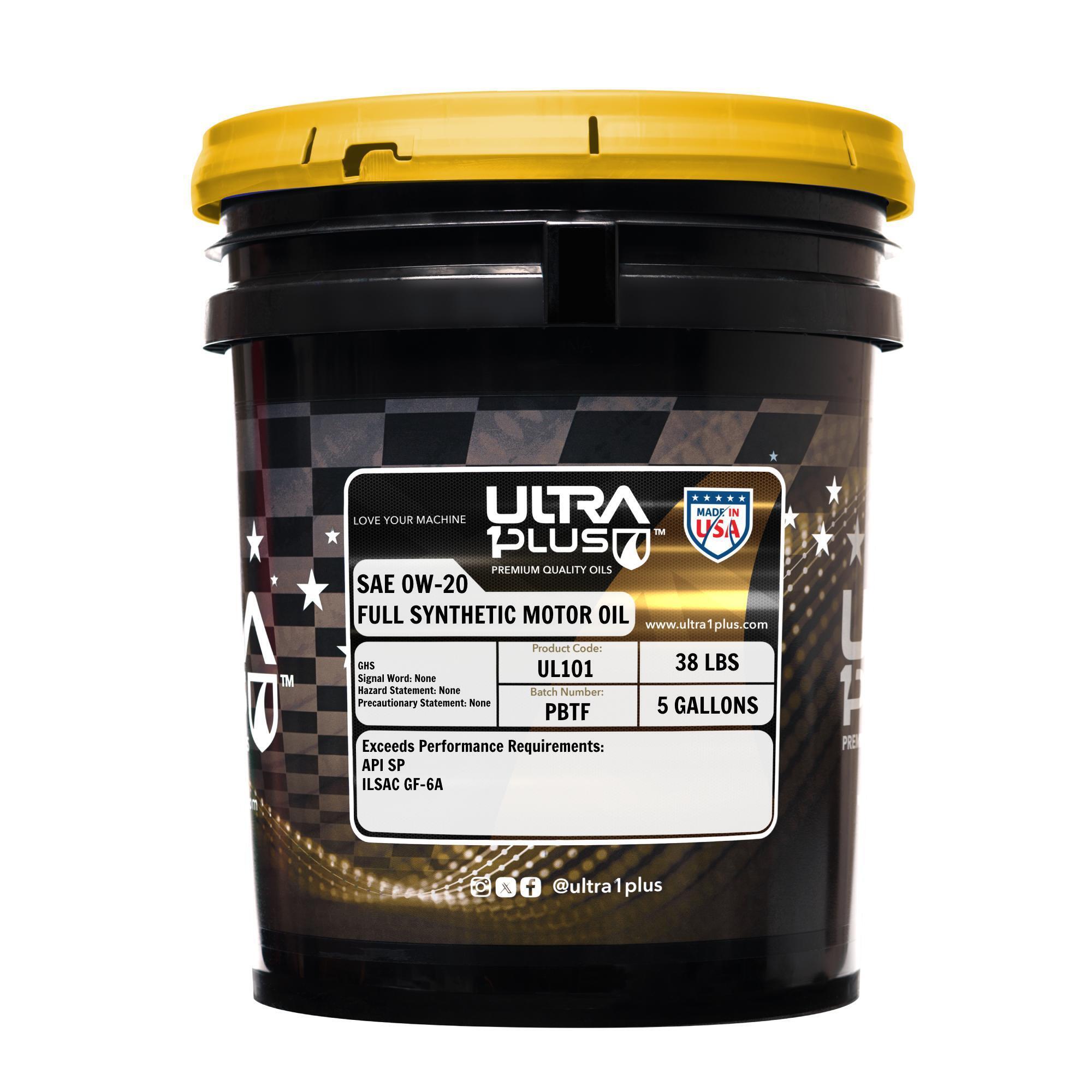 Ultra1Plus Full Synthetic Motor Oil - 0W-20, API SP, 5 Gal., Model# UL101